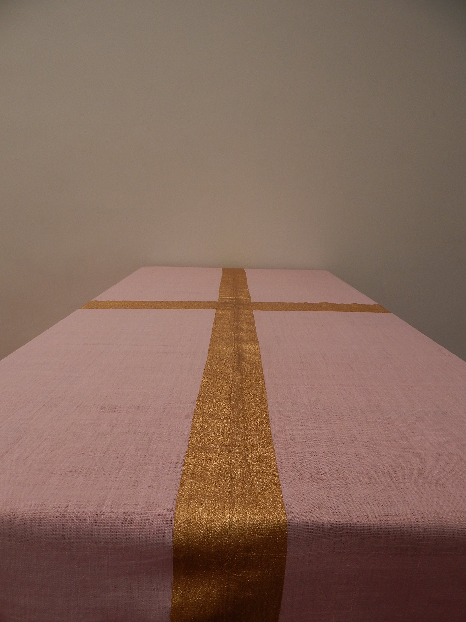Cotton Khadi Gold Screen Printed 60'' × 90" Table Cloth Centre Border Design, Pink