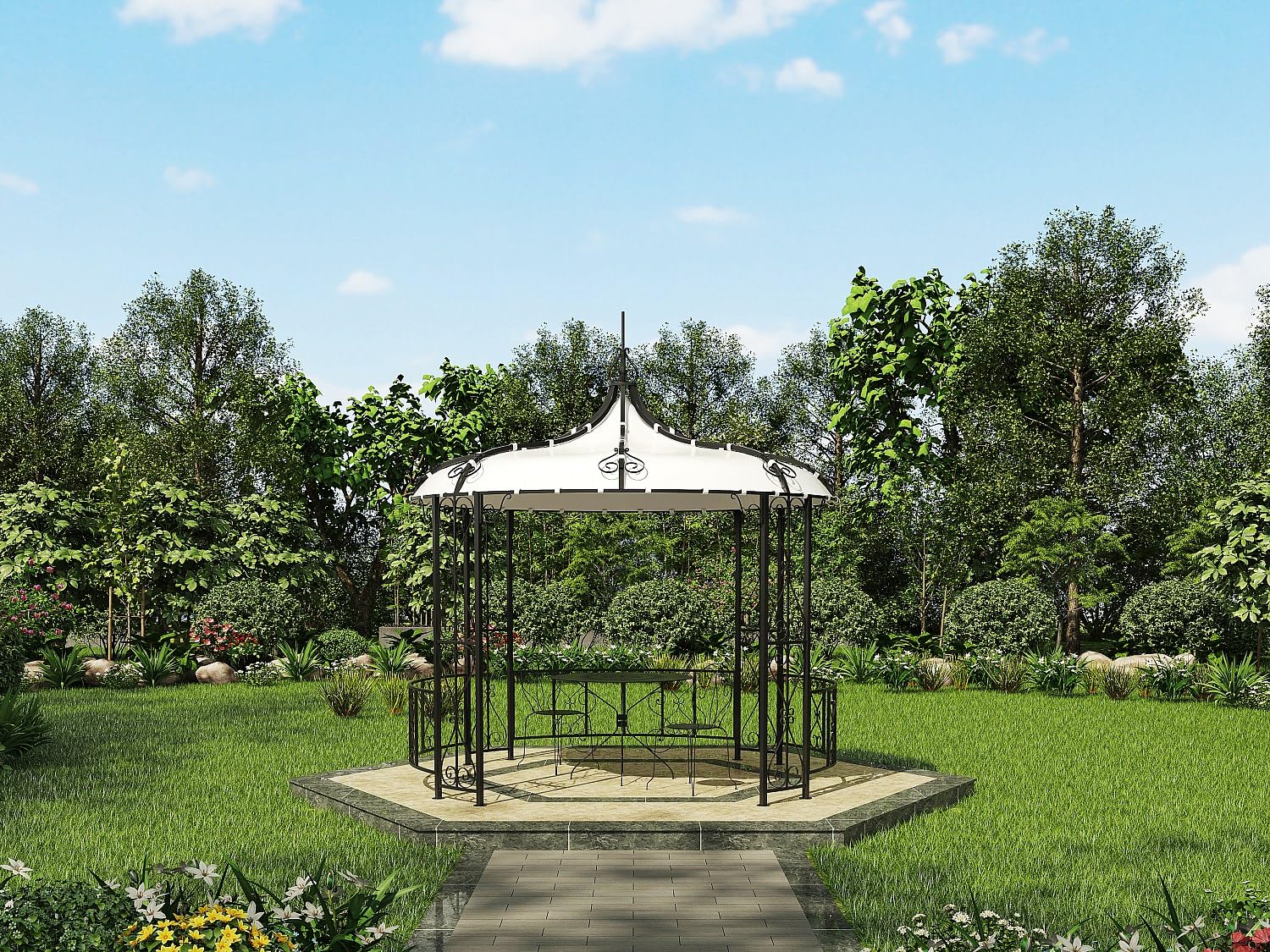 Vente-unique - Kiosque de Jardin en métal façon Fer forgé D300 x H305 cm - Noir - TILCARA