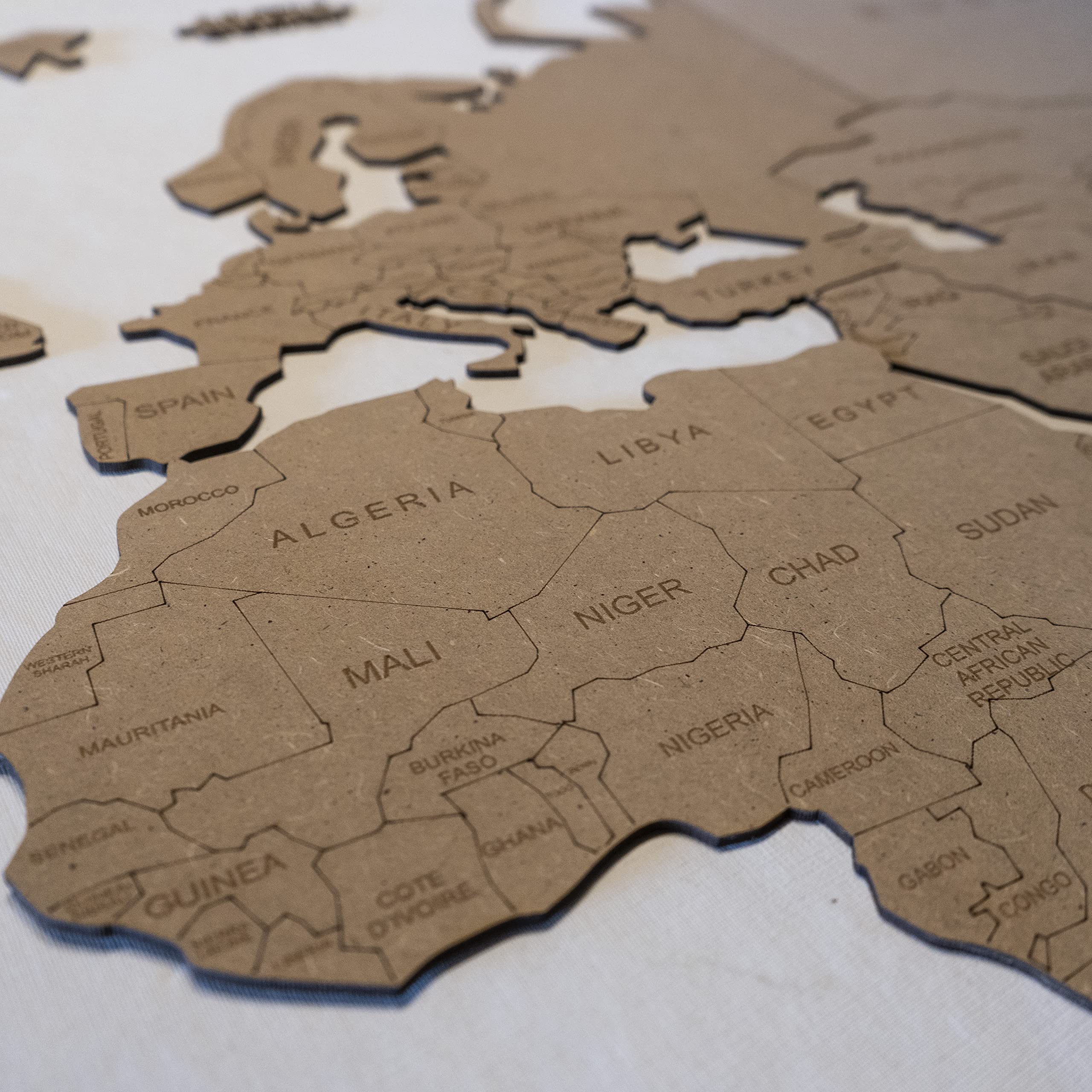 MISS MAPS Mappamondo in legno 3D grande da parete Mappa per segnare viaggi e decorazione per viaggiatori Multistrato in legno pressato nomi incisi