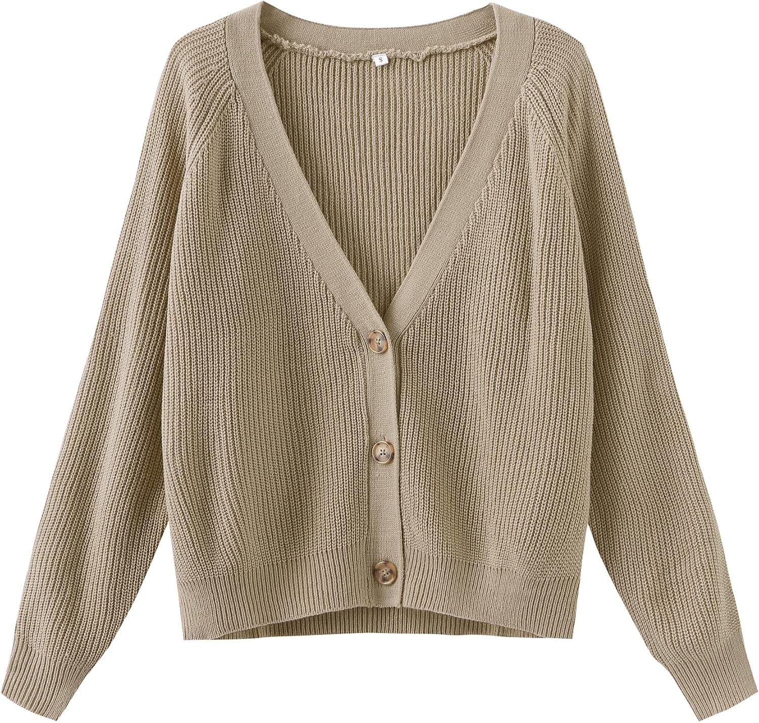 TASAMO Women's Long Sleeve Open Front Cropped Cardigan Sweater Elegant Shrugs for Women Khaki