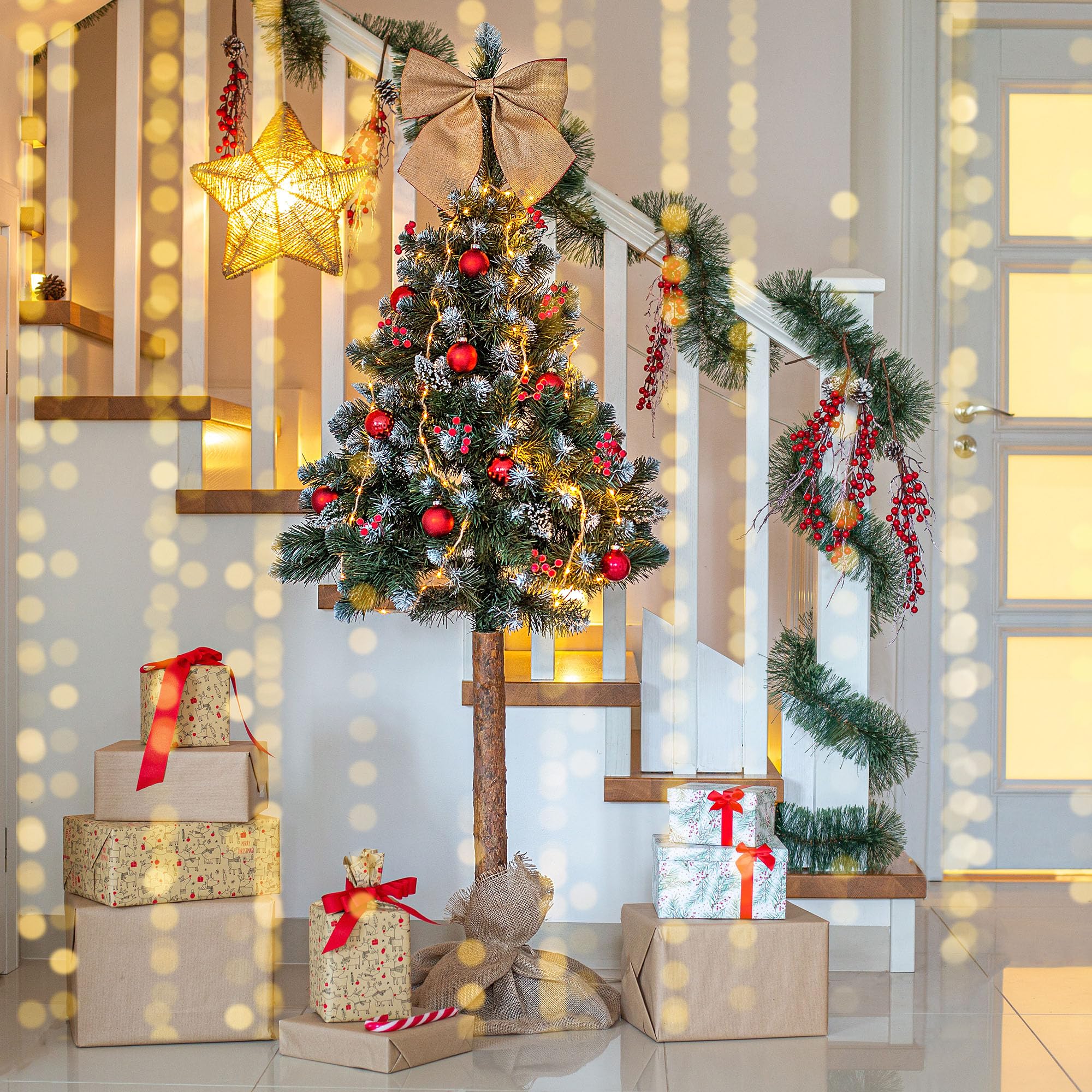 KADAX Sapin de Noël artificiel 160 cm - Pin avec tronc naturel et pointes enneigées - En PVC avec support stable - Décoration de Noël (Anni 160 cm)