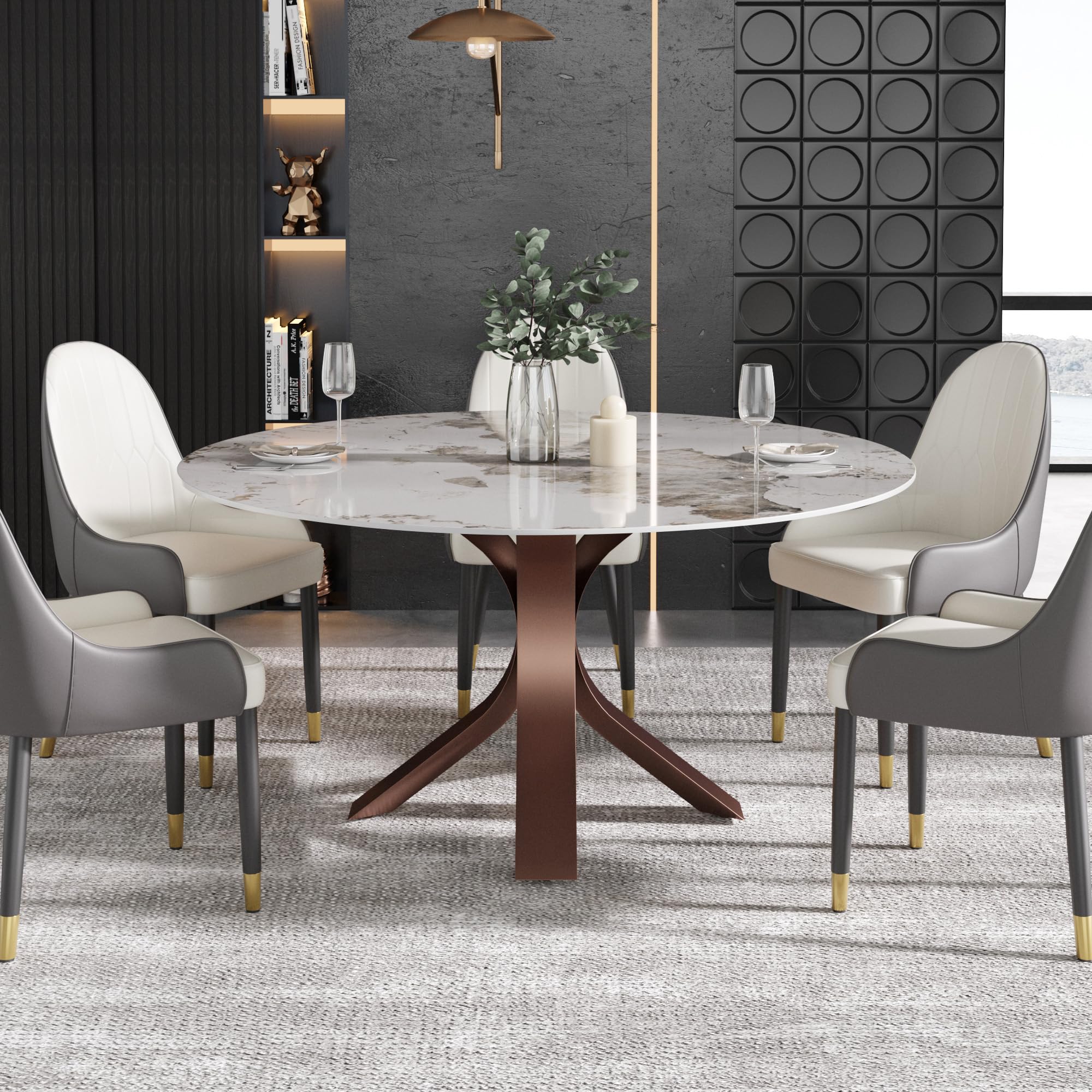 Amazon.com - Marble Dining Table - Kitchen Table Round Dining Table for 4 to 6, Modern Glossy ...