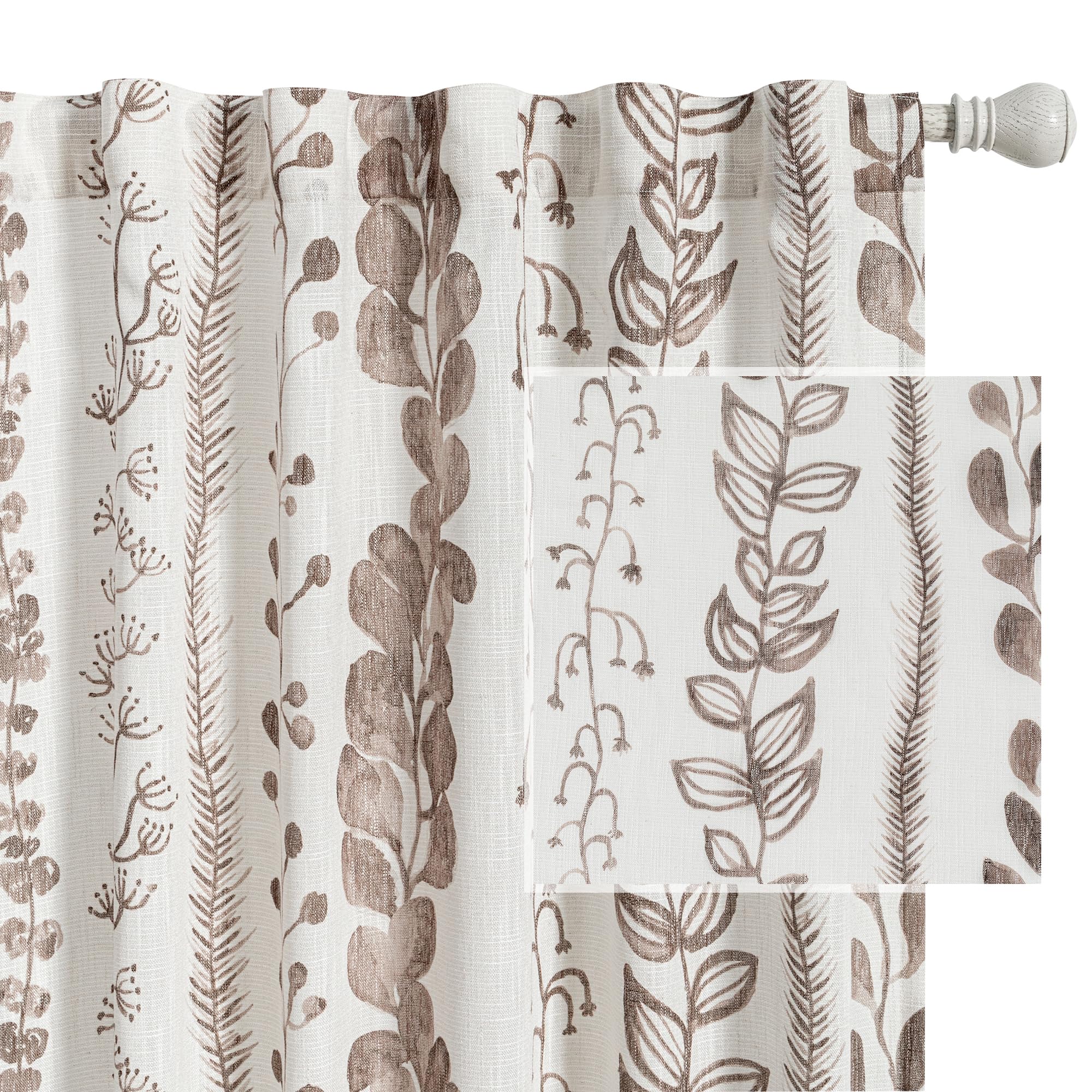 MEETSKY Boho Curtains for Bedroom Linen Style Boho Curtains 84 Inches Long 2 Panels Brown Semi Sheer Privacy Protection Drapes for Living Room Printed Grommet Window Treatment