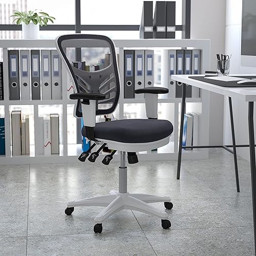 Miniatura 35 de Flash Furniture Nicholas Silla giratoria de oficina y juegos, ergonómica, de malla con soporte lumbar y altura ajustables, color negro Negro -,Malla
