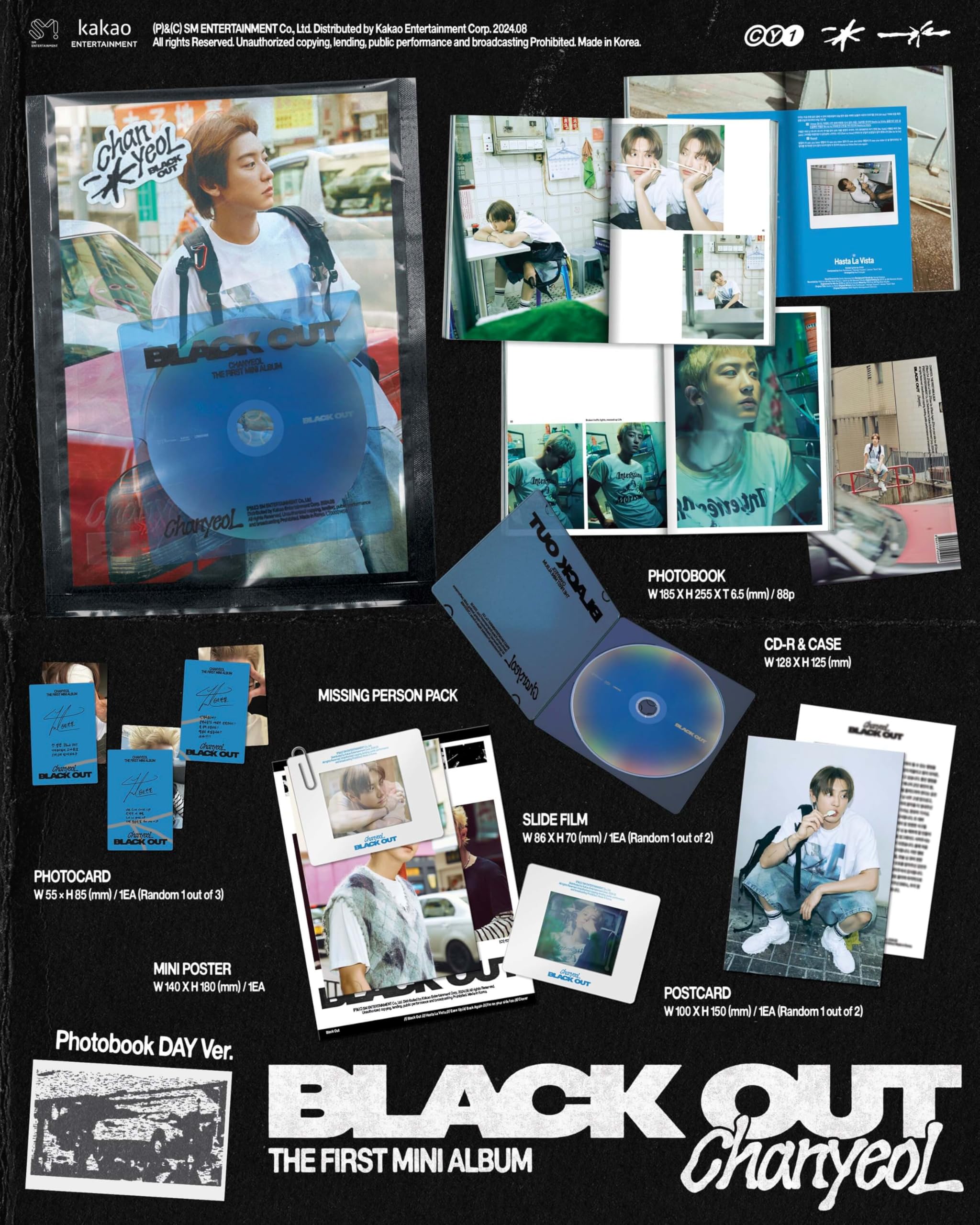 Black Out CHANYEOL (EXO) Album [Day + Night (2 Normal ver.) Full Album Set]+Pre Order Benefits+BolsVos K-POP Inspired Freebies (1st Mini Album)