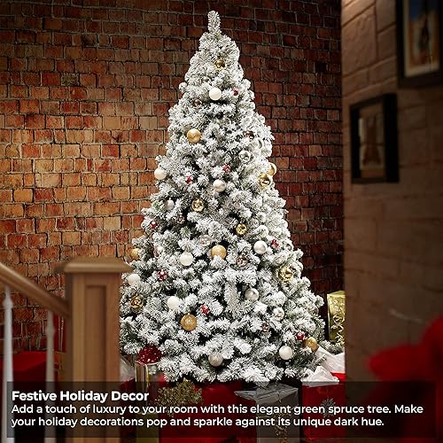 Miniatura 9 de Casafield Árbol de Navidad artificial de pino nevado realista preiluminado de 6 pies con soporte de metal resistente