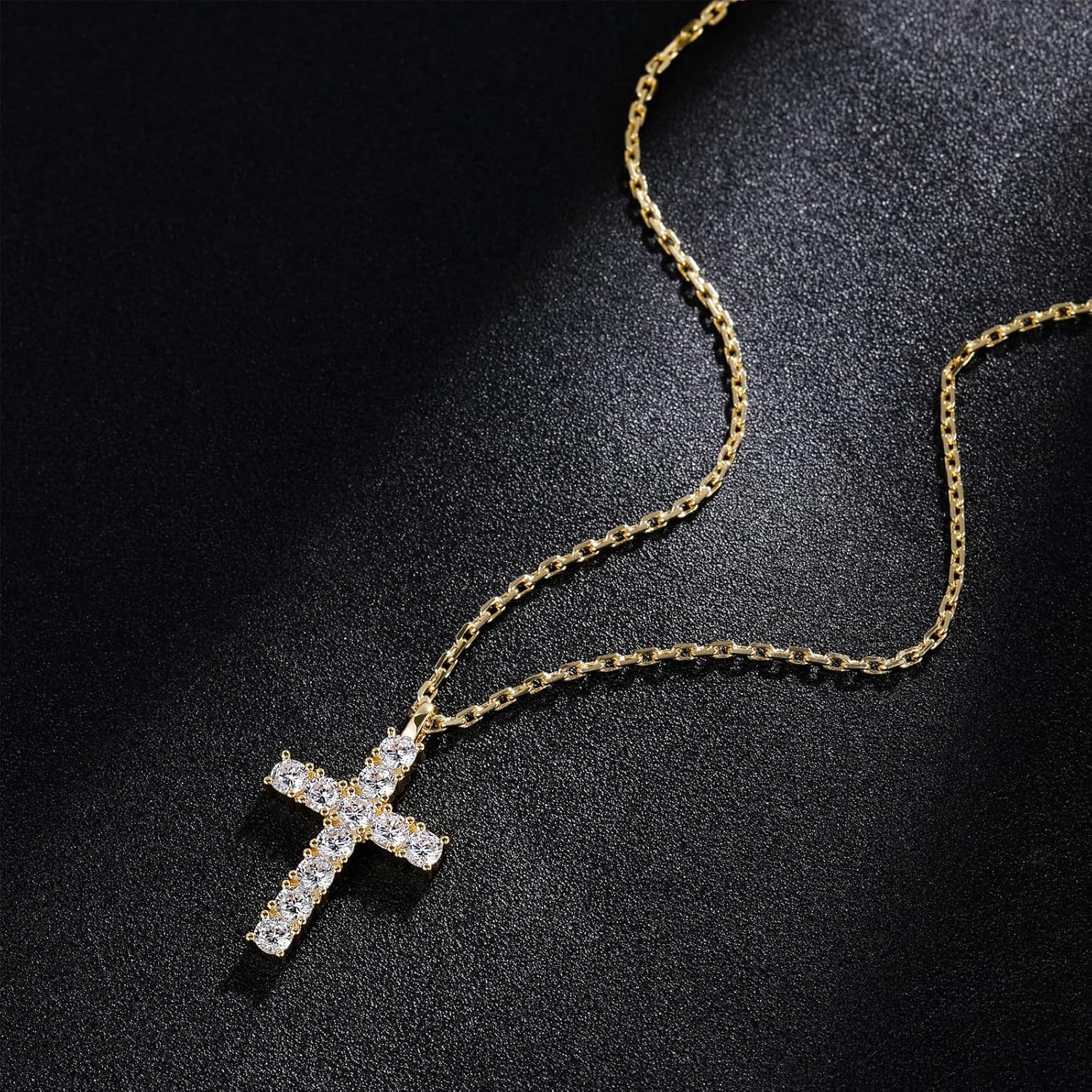 TRUMIUM Cross Necklace for Men Women 14K 18K Gold Silver Plated Cubic Zirconia Christian Faith Pendant Necklaces Everyday Jewelry with 5cm Chain Extenders