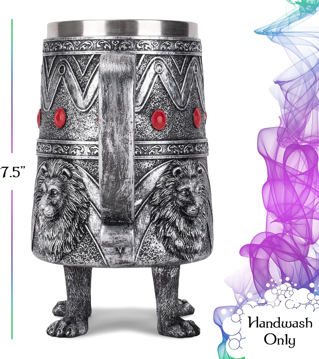 Cottage Garden Lion Royal Red Jeweled 14 ounce Stainless Steel Insert Goblet Chalice Mug