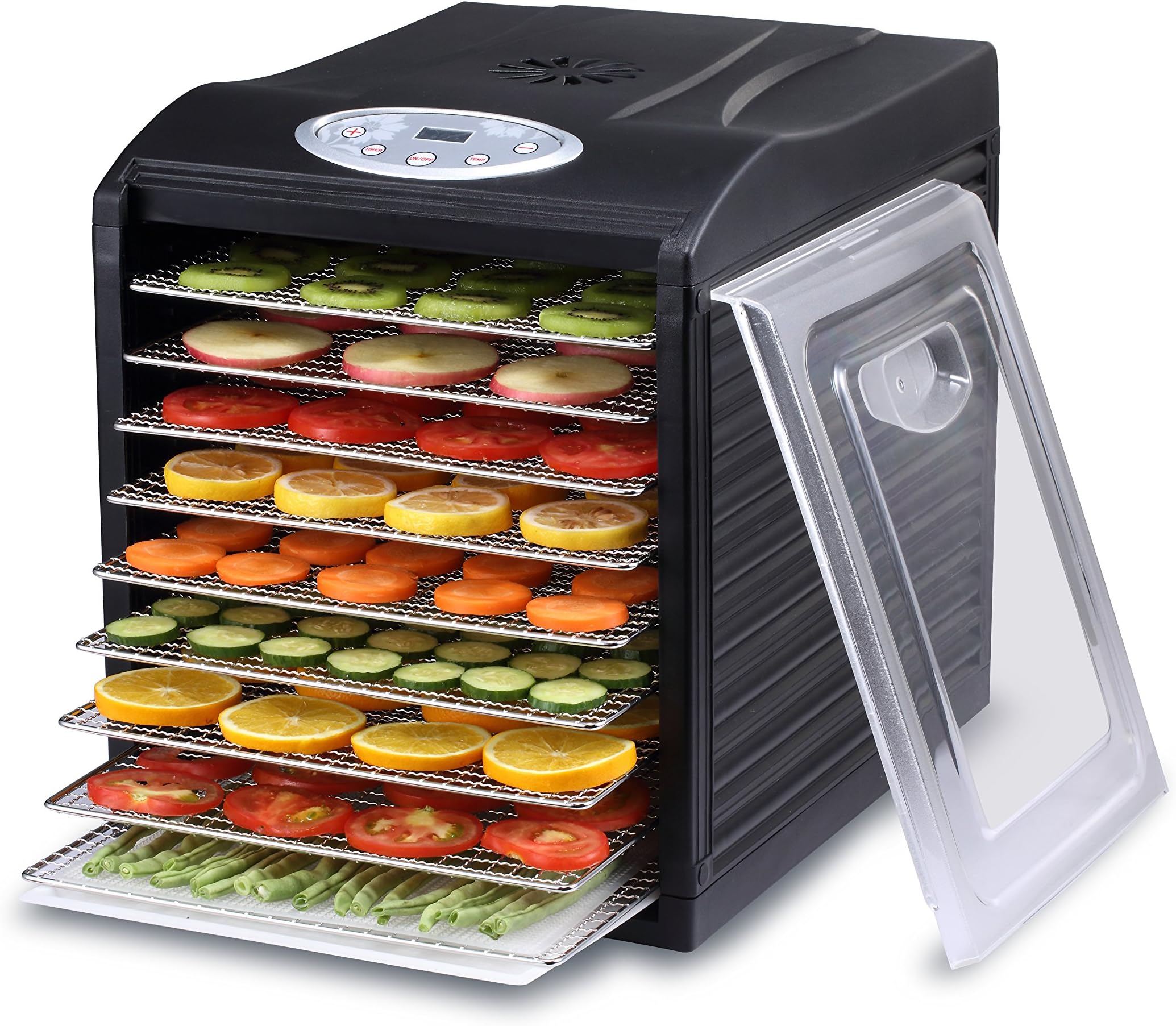 Samson "Silent" 9 Stainless Steel Tray Dehydrator with Digital Timer and Temperature Control for Fruit, Vegetables, Beef Jerky, Herbs, Dog Treats, Fruit Leathers and More