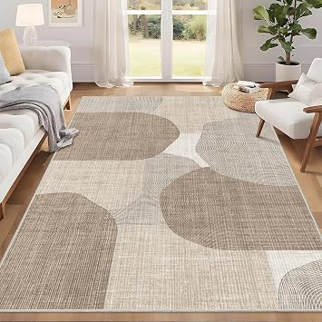 5x7 Area Rugs Modern Beige Washable Rug for Living Room Bedroom | Large Boho Abstract Geometric Non Slip Carpet for Office Dining Room Farmhouse