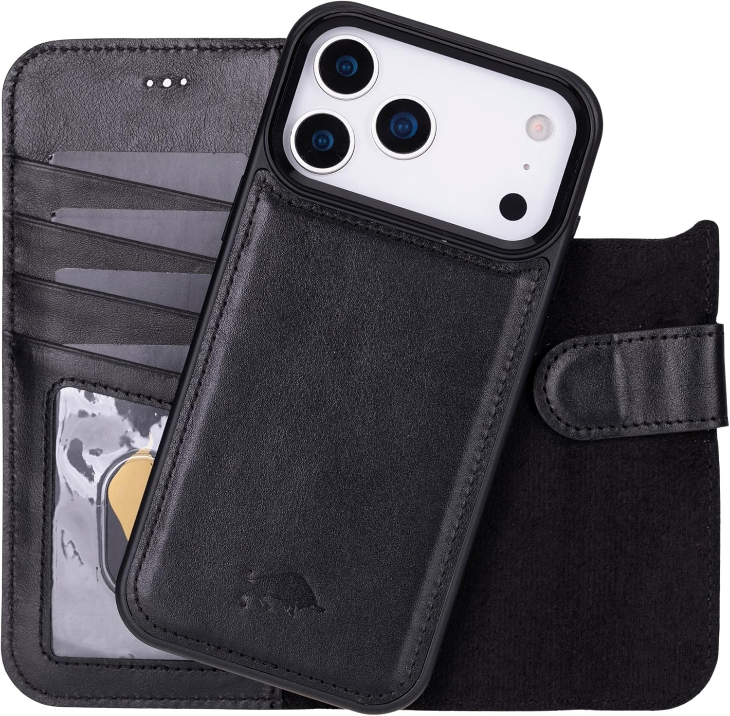 VENOULT Detachable Wallet Case for iPhone, Buesiness Style for 17 Pro MAX 4 Card Holder Folio Cover, Man or Women, Compatible with Magsafe, RFID, Full Grain Genuine Leather (Rustic Black)