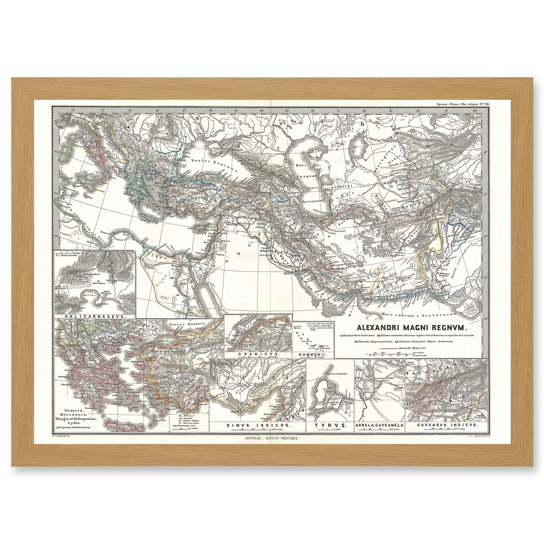 Artery8 Geography Map Illustrated Antique Empire Alexander Great Mediterranean Artwork Framed Wall Art Print A4