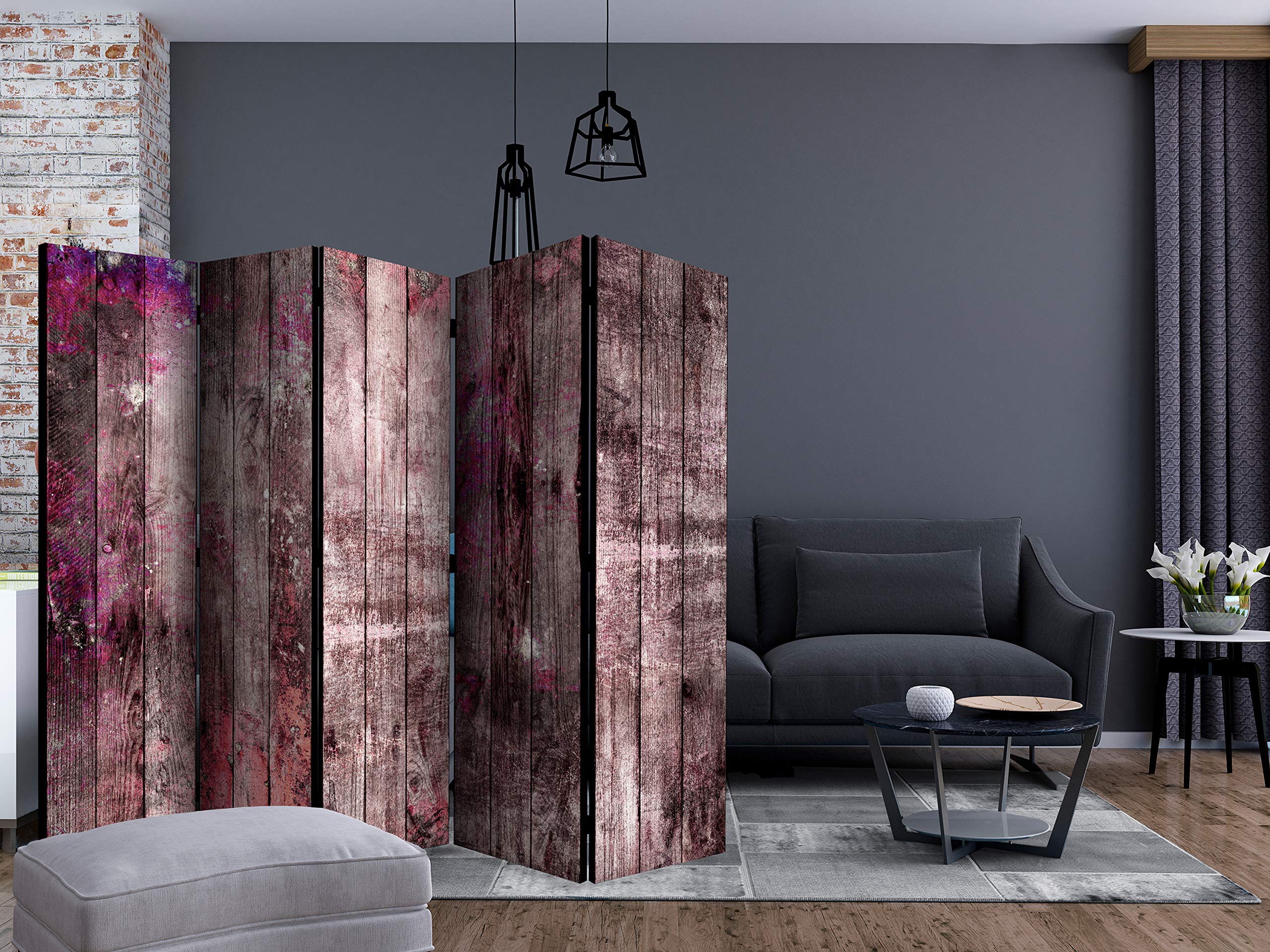murando Biombo Aspecto de la Madera 225x172 cm de Impresion Unilateral en el Lienzo de TNT Decoracion Foto Biombo de Madera con Imagen Impresa Home Office Tablas Violeta marrón f-A-0770-z-c