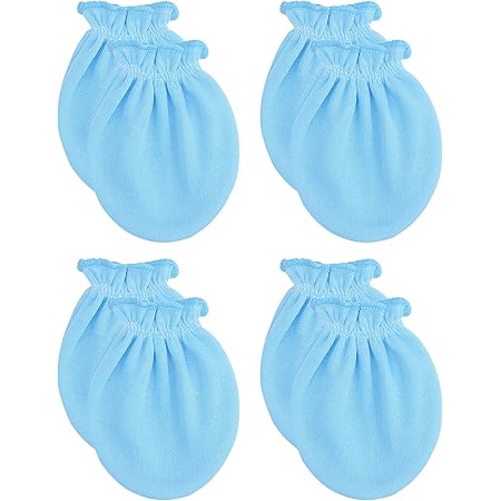 RATIVE No Scratch Mittens 100% Cotton For Newborn Baby Boys Girls (4-pairs) (Aquamarine)