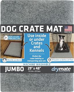 Drymate Dog Crate Mat Liner, Absorbs Urine, Waterproof, Non-Slip, Washable Puppy Pee Pad for Kennel Training - Use Under Pet Cage to Protect Floors, Thin Cut to Fit Design (USA Made) (LGrey)(29"x48")