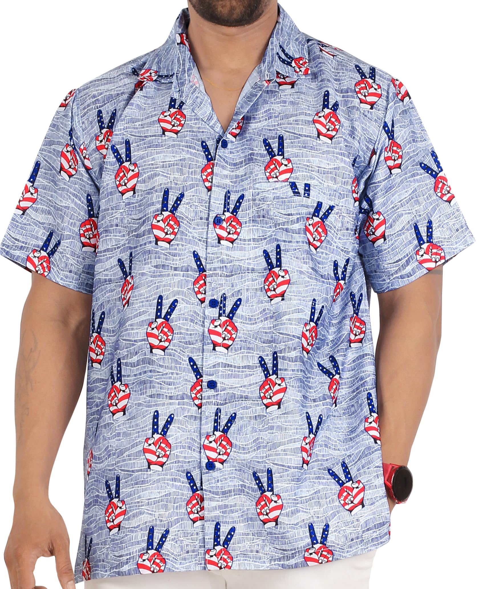 LA LEELA Men's 4th of July Patriotic US American Flag Shirt Short Sleeve Button Down Holiday Hawaiian Shirts for Men