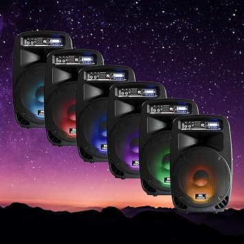 Proreck Dance 15 Portable 15-Inch 2000 Watt 2-Way Powered PA Speaker System Combo Set with Bluetooth/USB/SD Card Reader/FM Radio/Remote Control/LED Light