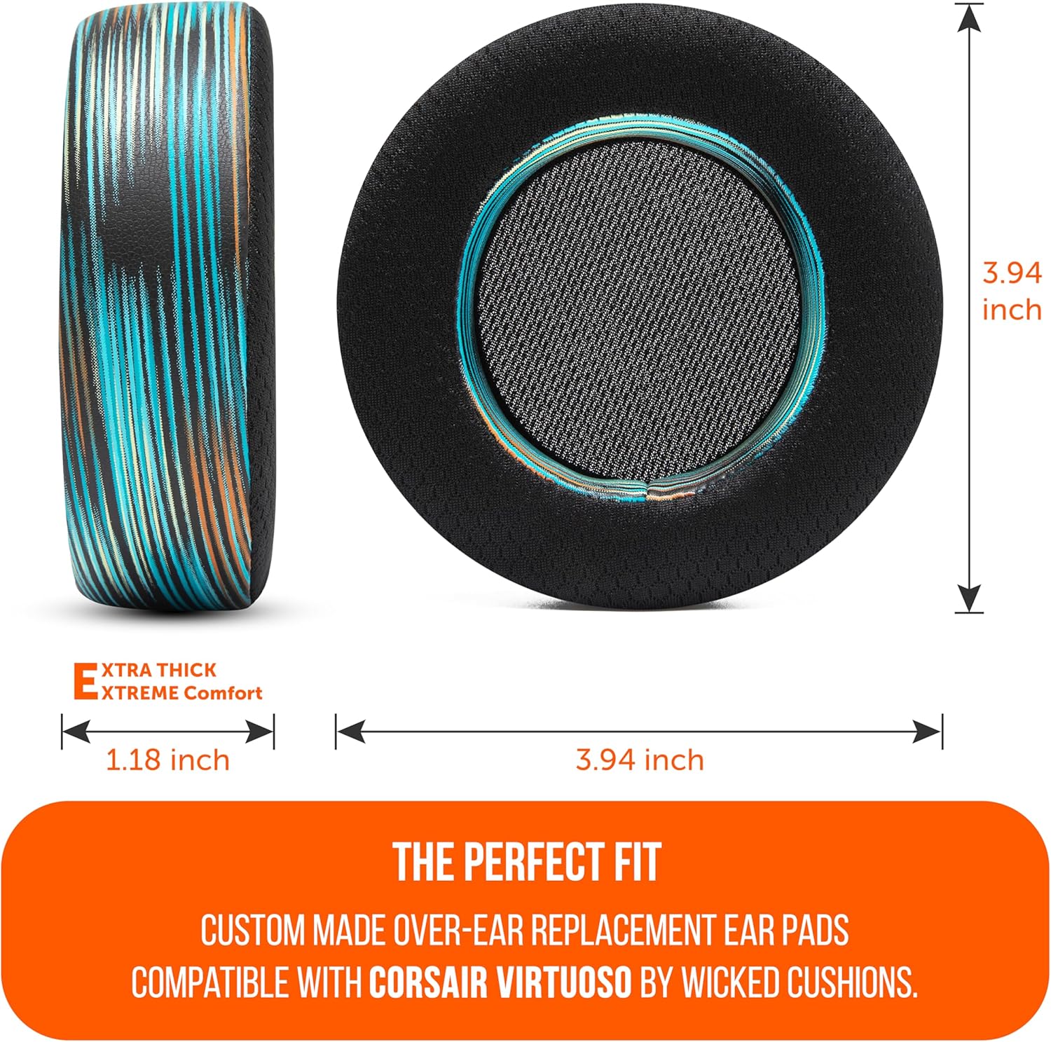 WC Freeze Virtuoso - Hybrid Fabric Cooling Gel Replacement Earpads for Corsair Virtuoso Gaming Headset, Made by Wicked Cushions, Improved Durability, Thickness and Sound Isolation | The Simulation