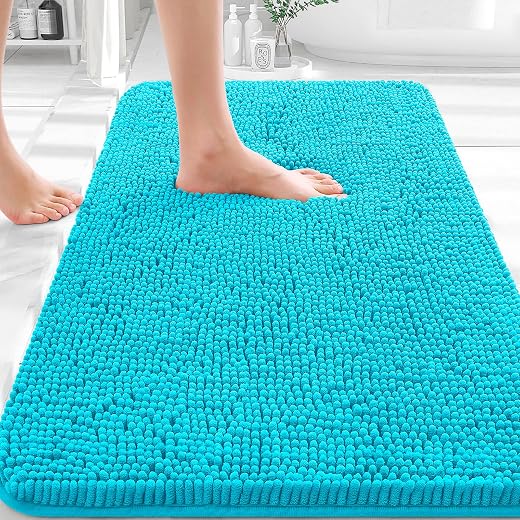 OLANLY Bathroom Rugs 30x20, Extra Soft Absorbent Chenille Bath Rugs | Aqua Sky, Quick-Drying Rubber Backing, Machine Washable Bath Mat for Bathroom Floor, Tub and Shower, Home Decor Accessories