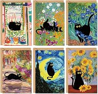 FYSUIMU 36 Pack Cute Black Cat Floral Greeting Cards with Envelopes & Seal Stickers - 4x6 Blank Note Cards for Spring Parties & Gifts