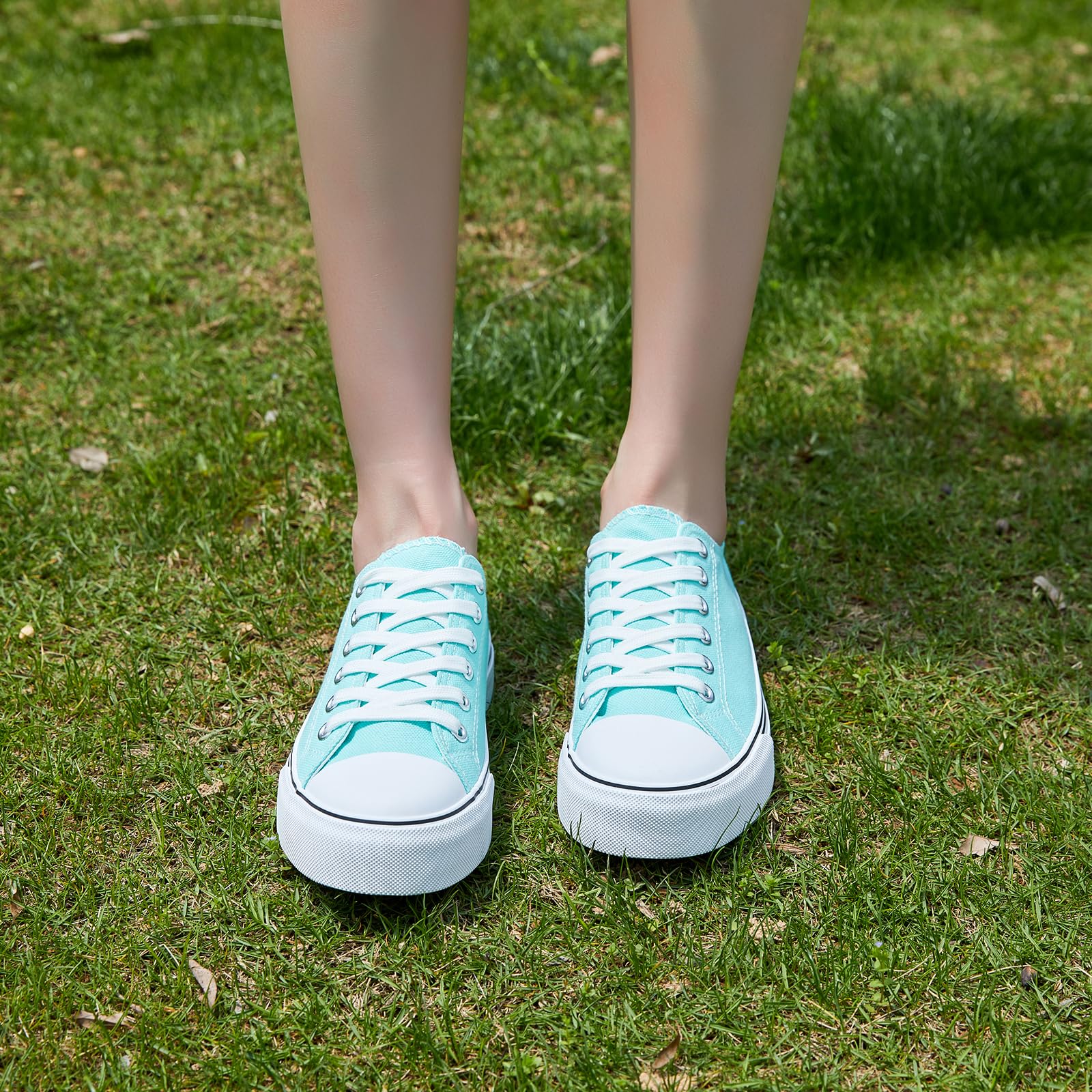 ZGR Womens White Tennis Shoes for Women,Lace up Canvas Sneakers,Casual Walking Canvas Shoes: 6 Light Green