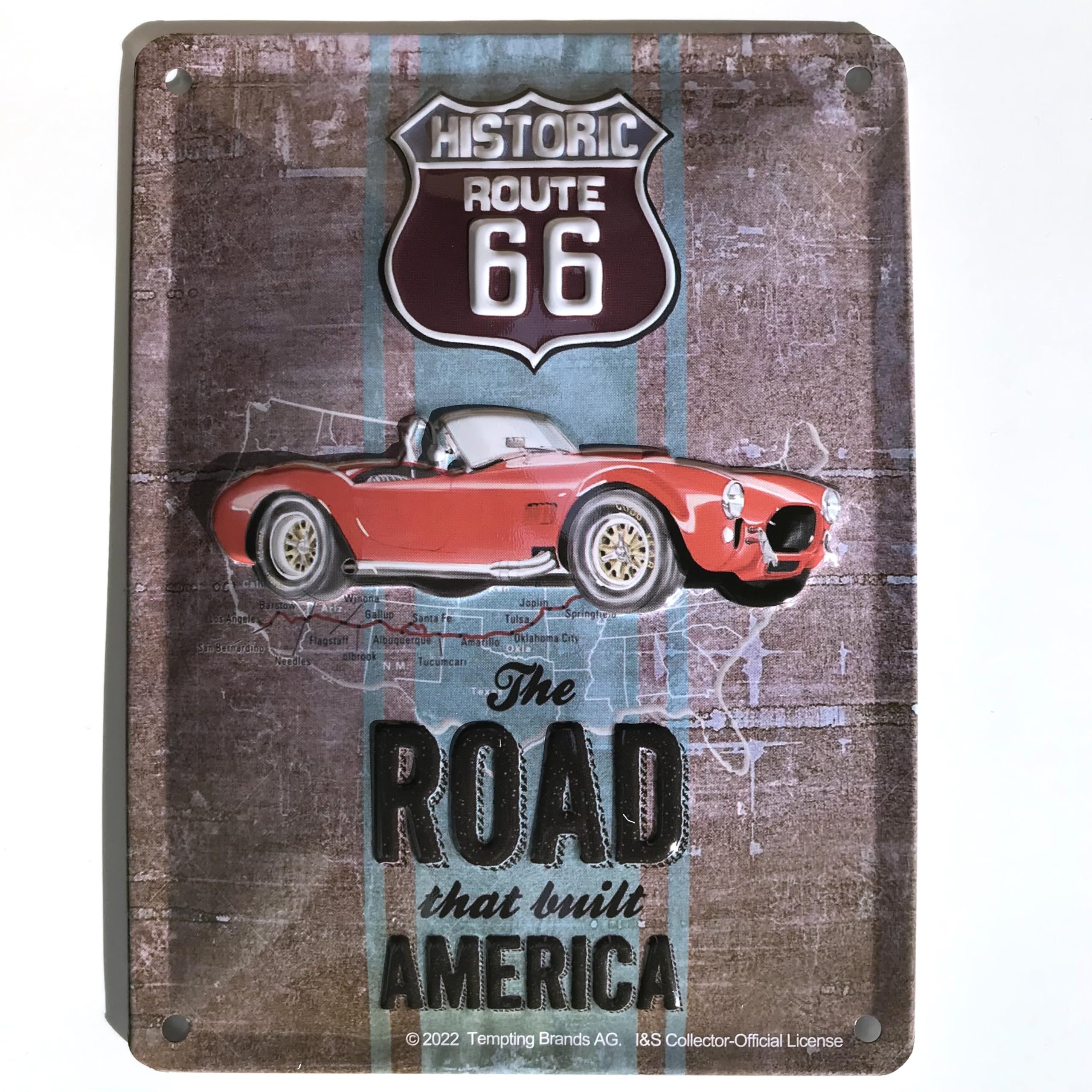 I&S/Les collections rétro Embossed Metal Sign 20 x 15 cm Route 66 The Road That Built America