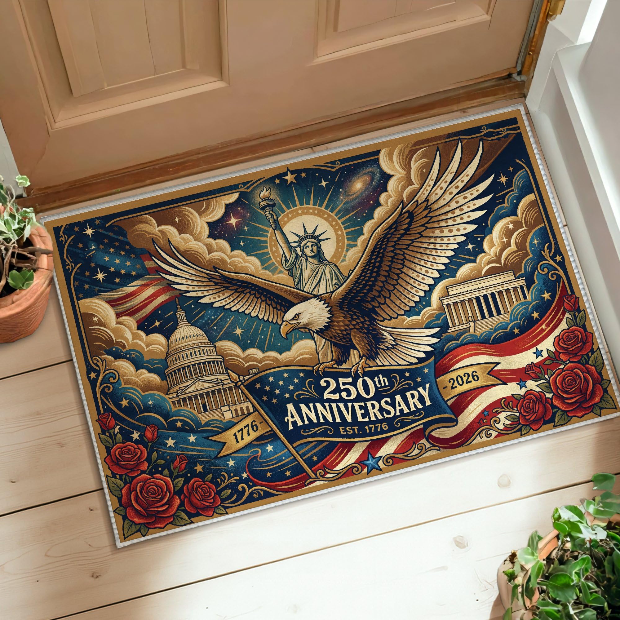 Tapis aigle à poils courts résistant aux taches pour décoration de salle de bain et porte