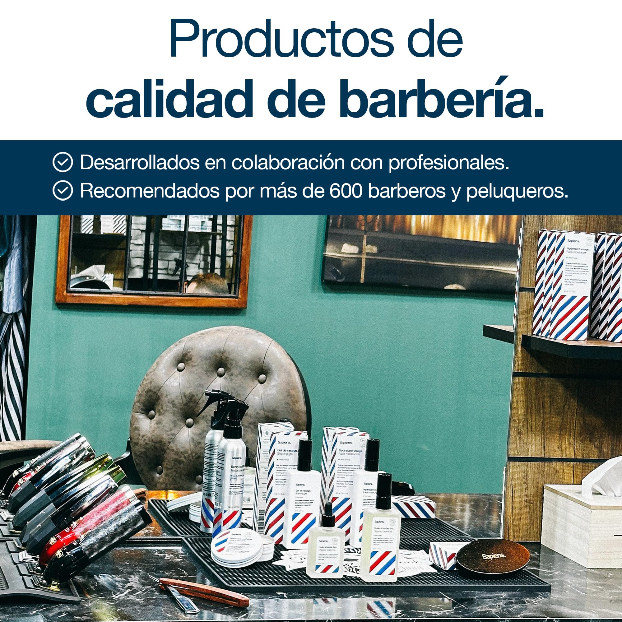 Sapiens Barbershop Kit para Barba Hombre - Aceite Orgánico para Barba + Bálsamo Orgánico para Barba + Cepillo de Cerda de Jabalí - Esenciales para el Cuidado de la Barba Hombre