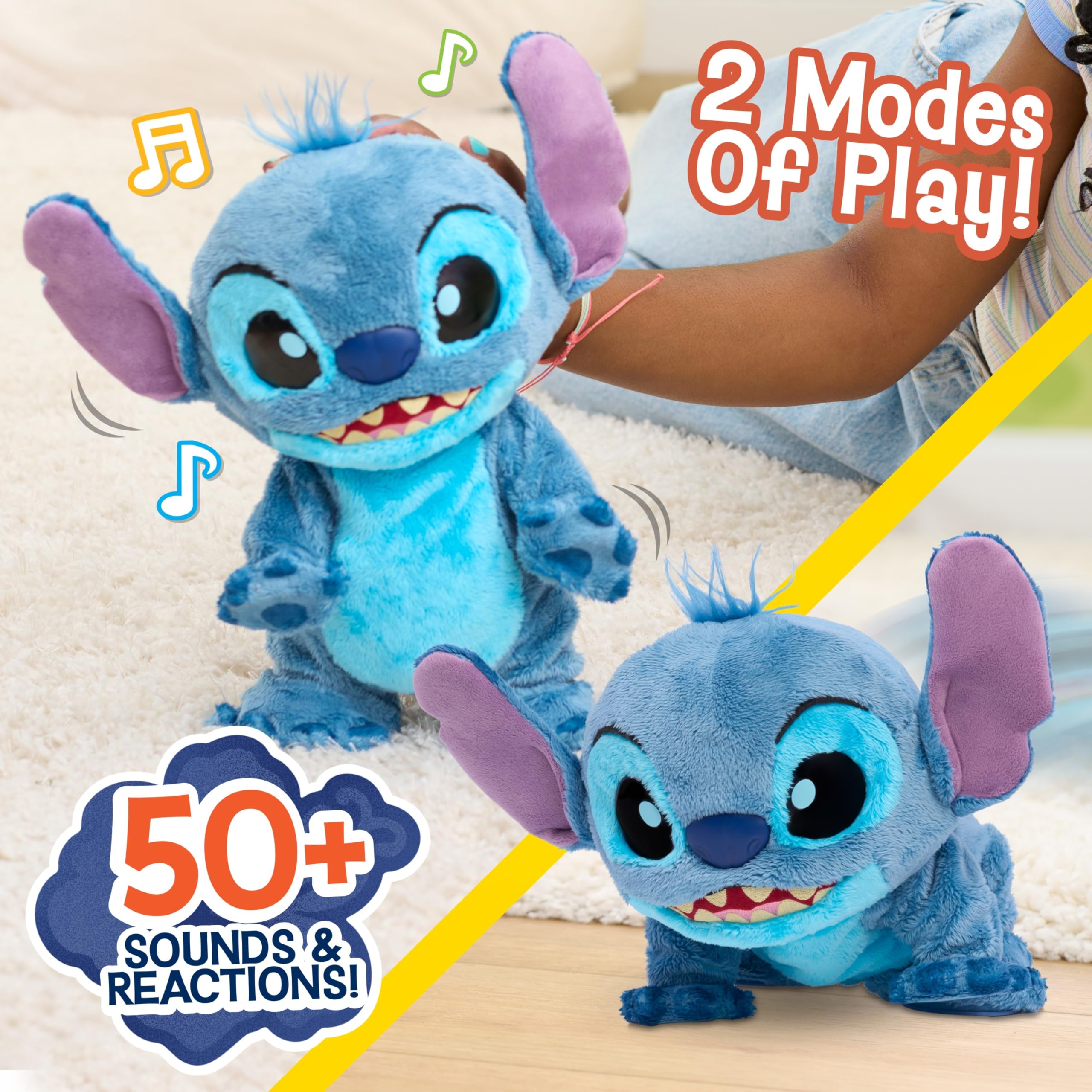Disney Peluche Interactivo Stitch Double Trouble | con más de 50 sonidos y reacciones, Stitch camina y baila, a partir de 3 años