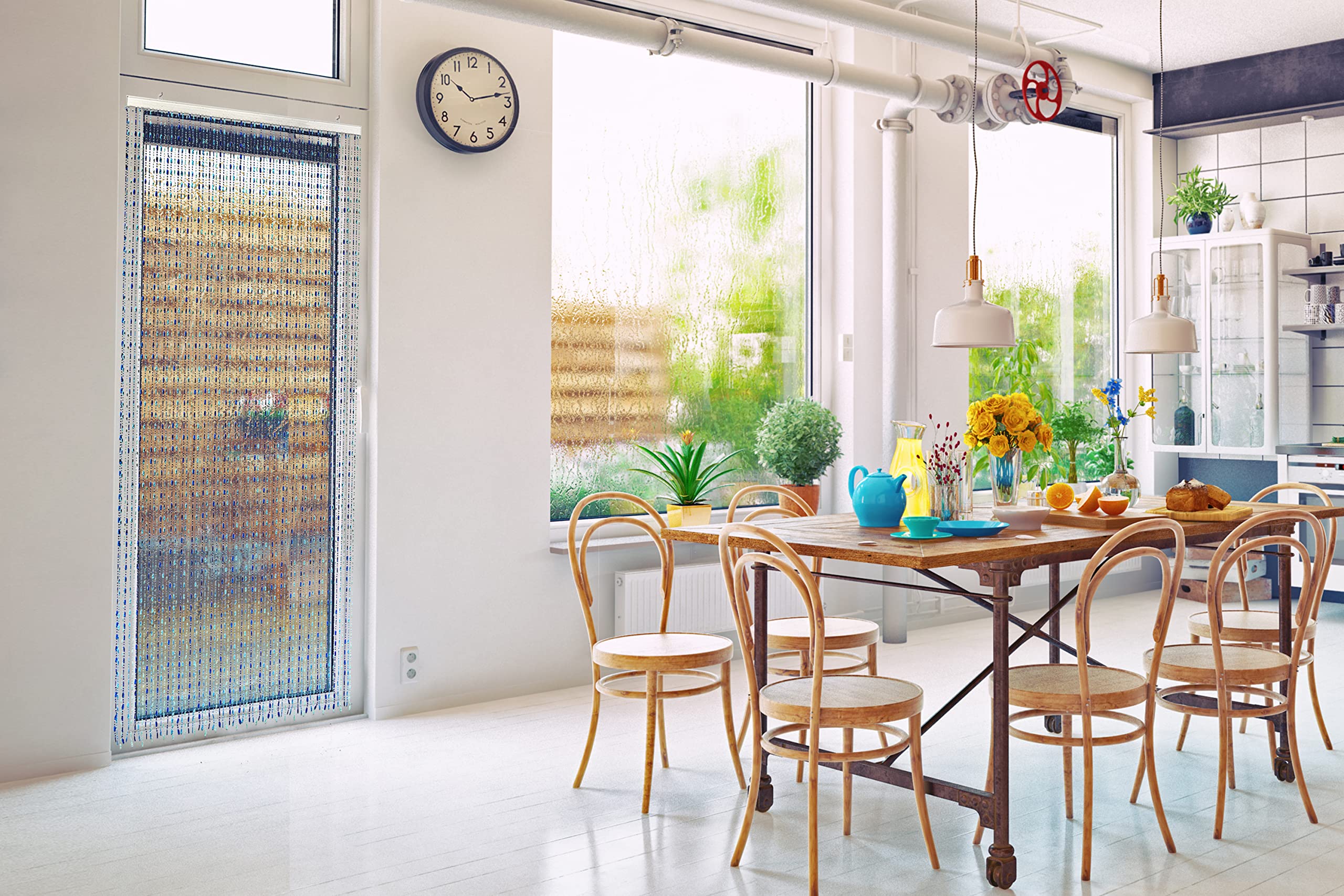 Kobolo Perlenvorhang Ocean 90x200cm blau, Türvorhang mit 72 Strängen je 0,9cm, dekorativer Fadenvorhang als Insektenschutz & Raumteiler, lichtdurchlässiger Vorhang für Balkon- & Terrassentür