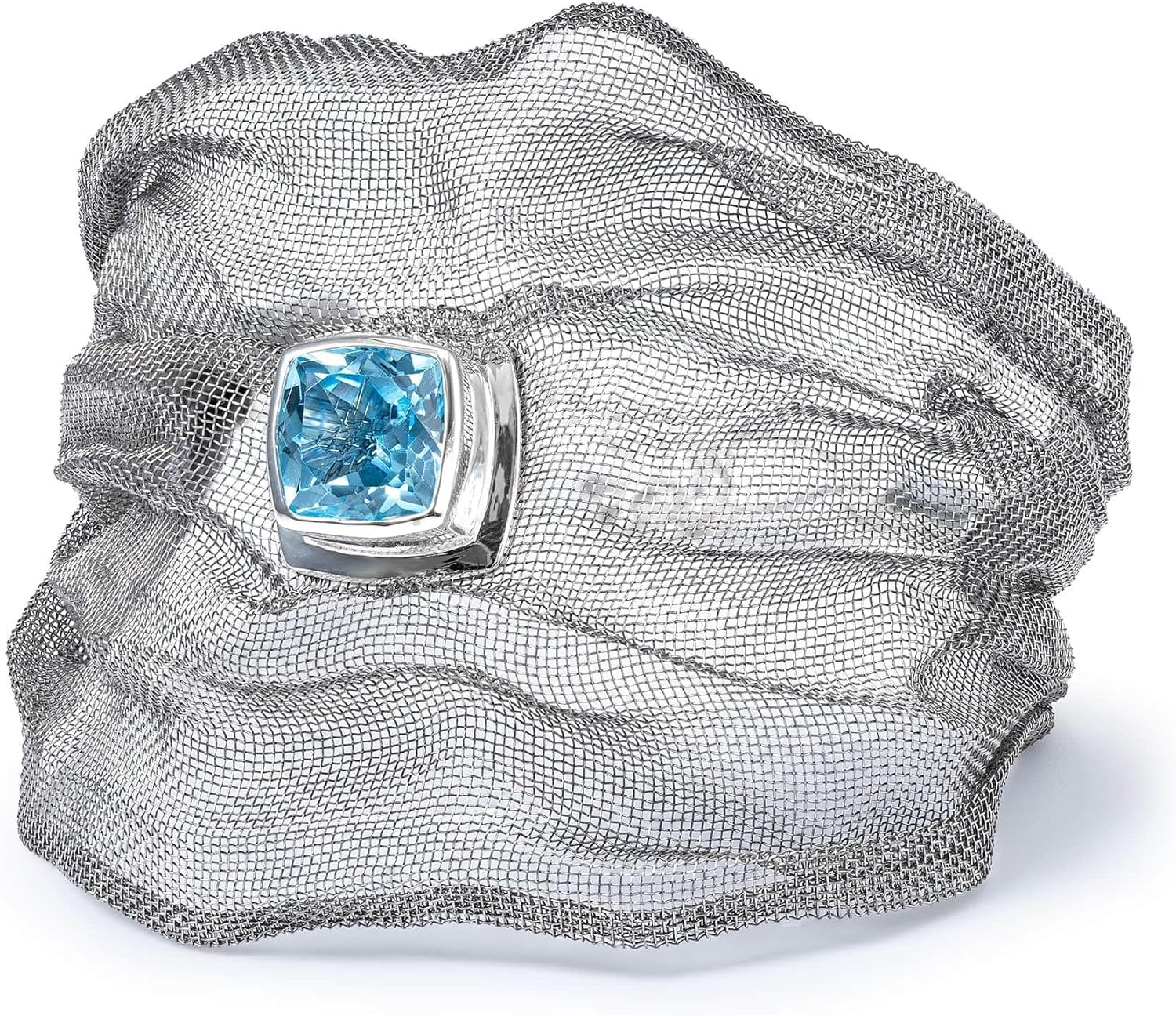 GERMAN KABIRSKI Limited Edition Silver & Titanium Mesh Bracelet with Gemstone - Wearable Art Jewelry