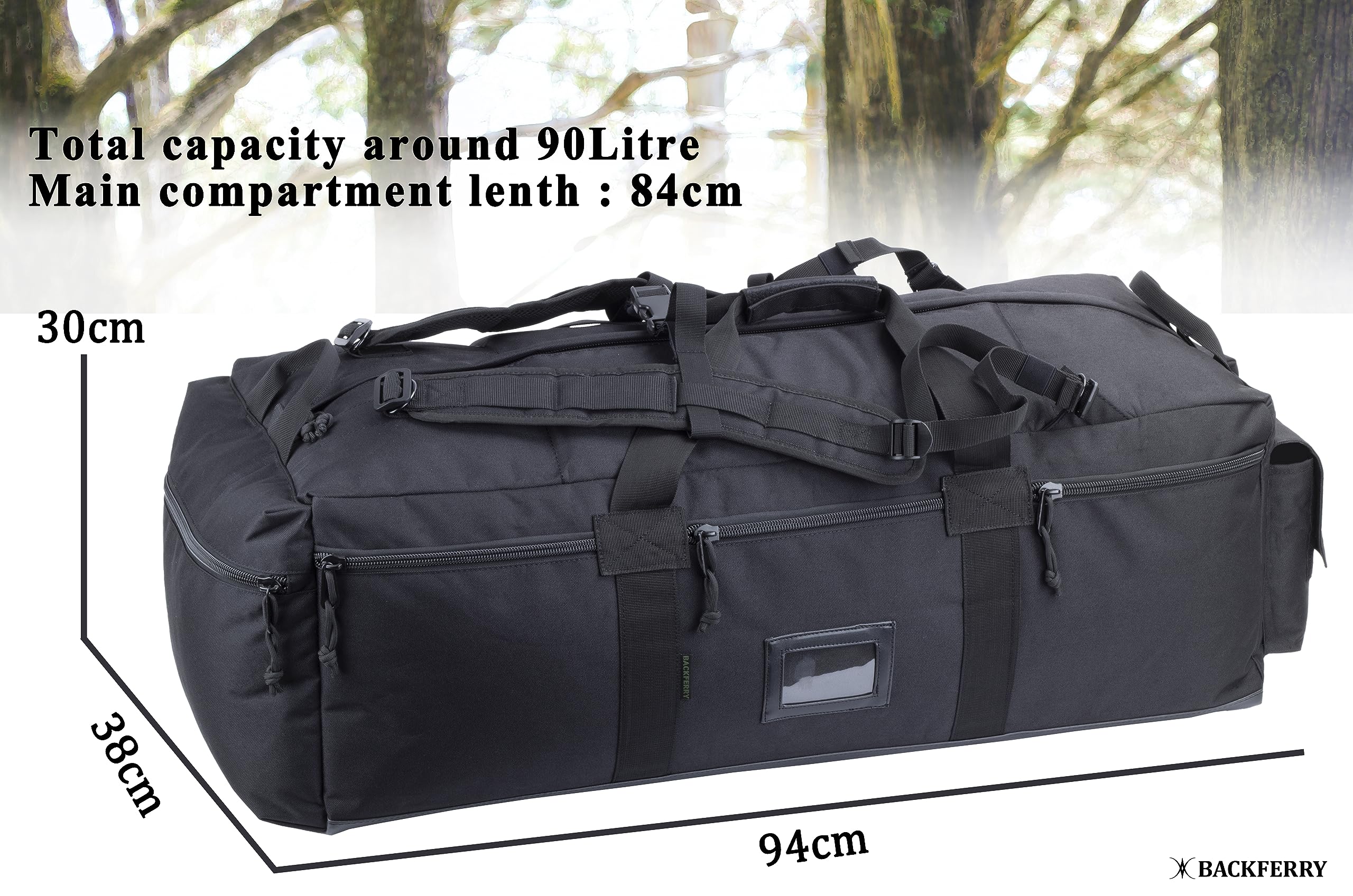 Duża wojskowa torba marynarska Army Holdall Bag torba podróżna Duffel Bag z odpinanymi paskami plecaka na ramię 80 litrów, Czarny, Torba podróżna