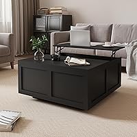 Vista 1 de Mesa de centro elevable con almacenamiento, mesa de centro cuadrada negra de 31.5 pulgadas con gran almacenamiento oculto, mesa central de madera