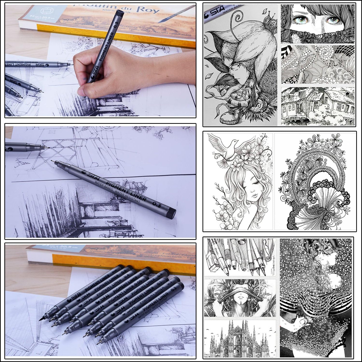 Precision Micro-Line Pens, Set of 9 Black Micro-Pen Fineliner Ink Pens, Waterproof Archival ink, Multiliner, Sketching, Anime, Artist Illustration, Technical Drawing, Office Documents : Office Products