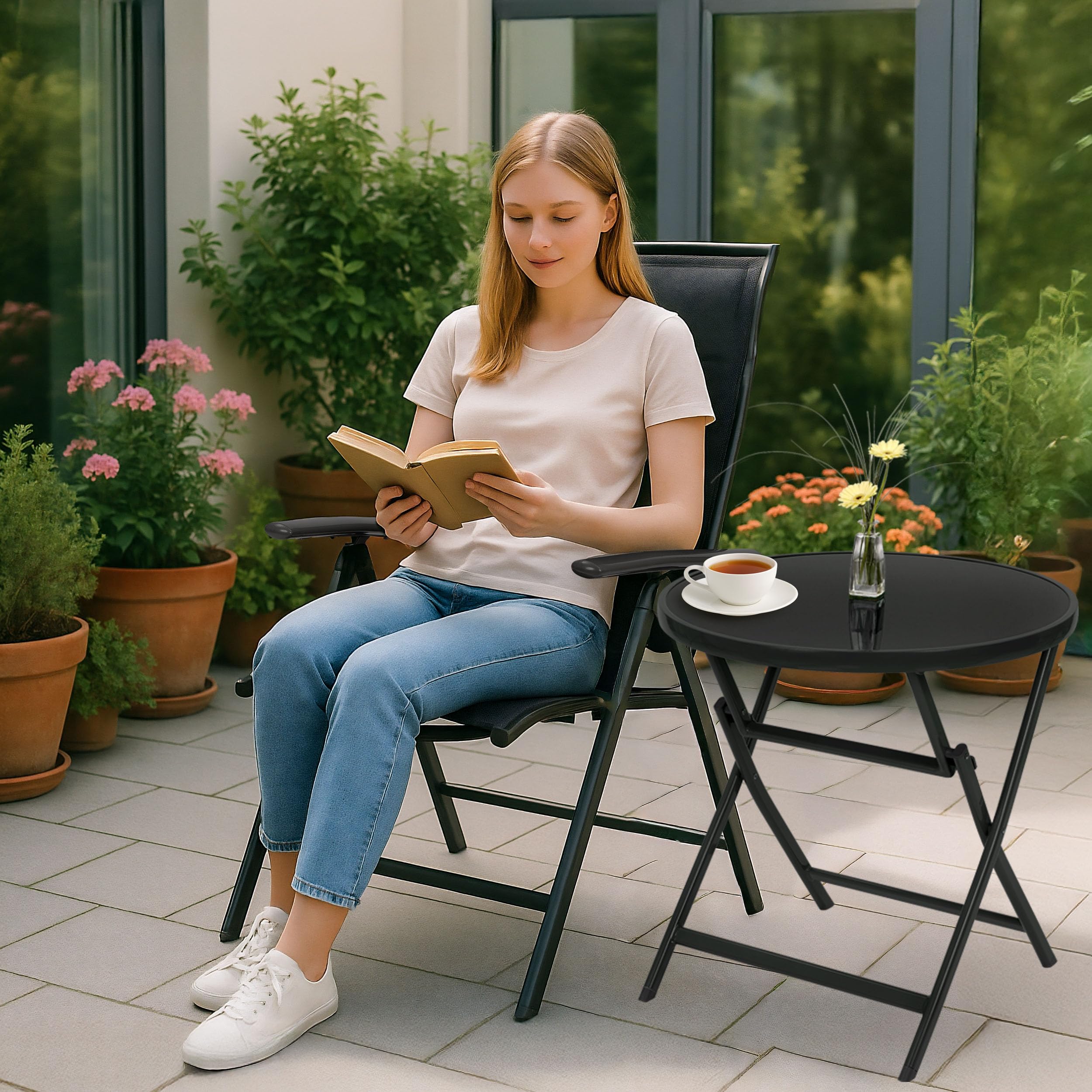 BRUBAKER 2er Set Gartenstühle Milano - Gepolsterte Klappstühle - 8-Fach verstellbare Rückenlehnen - Stühle aus Aluminium - Wetterfest - Anthrazit | 8-fach verstellbare Rückenlehnen - Stühle aus Aluminium - Wetterfest - Anthrazit
