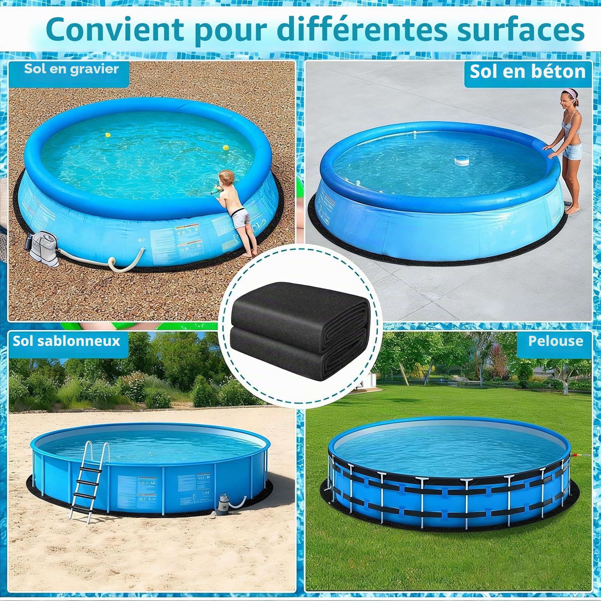 Couverture de piscine pour l'extérieur, en feutre renforcé 200g/m², design sans couture, protection contre les crevaisons, découpable pour piscines gonflables et spas, tapis de protection pour piscine