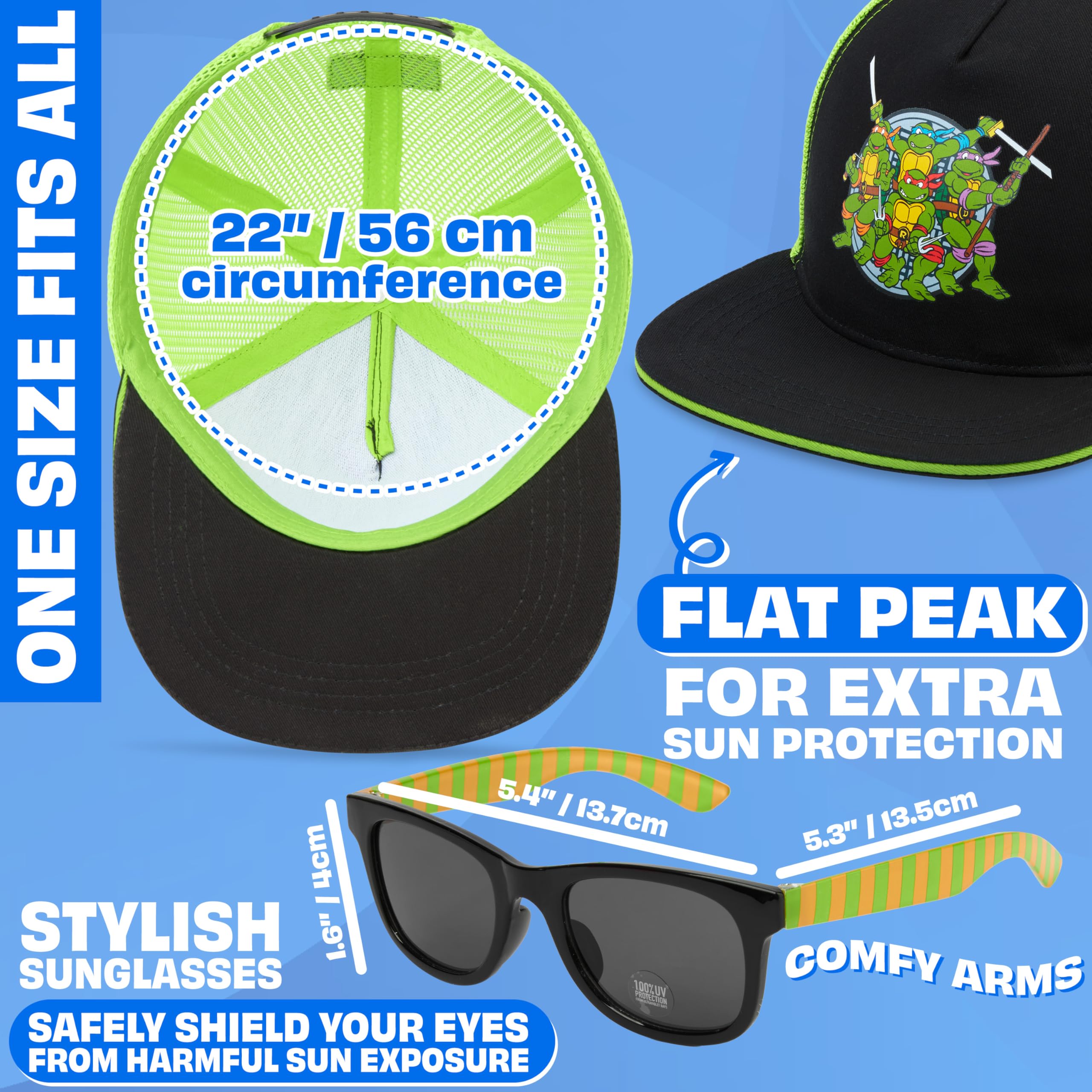 Get Trend Batman | Tortugas Ninja | Marvel Avengers Gorra y Gafas de Sol Niño Set, Gorra Infantil Verano, Protección UV y Gafas Sol Niño, Regalo Niños