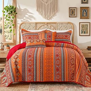 TWINRUN Cotton Quilt Queen, 3 Piece Boho Bedspread Queen Size
