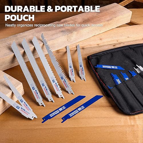 Vista 5 de WORKPRO Juego de hojas de sierra recíproca de 32 piezas, hojas de sierra de metal/corte de madera, hojas de sierra de podar con bolsa organizadora