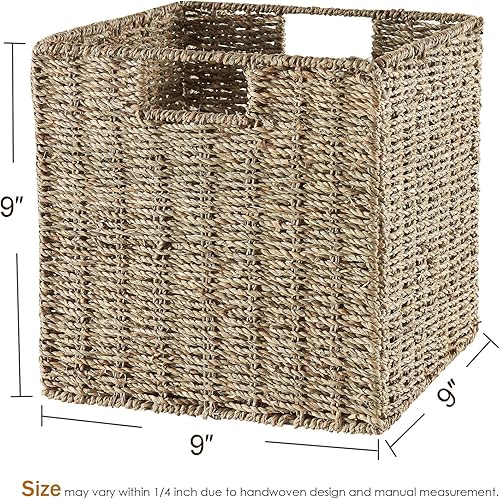 Miniatura 3 de Vagusicc Cesta de almacenamiento, juego de 2 cestas de almacenamiento tejidas a mano, cesta de almacenamiento de mimbre plegable de 9 pulgadas, cubo