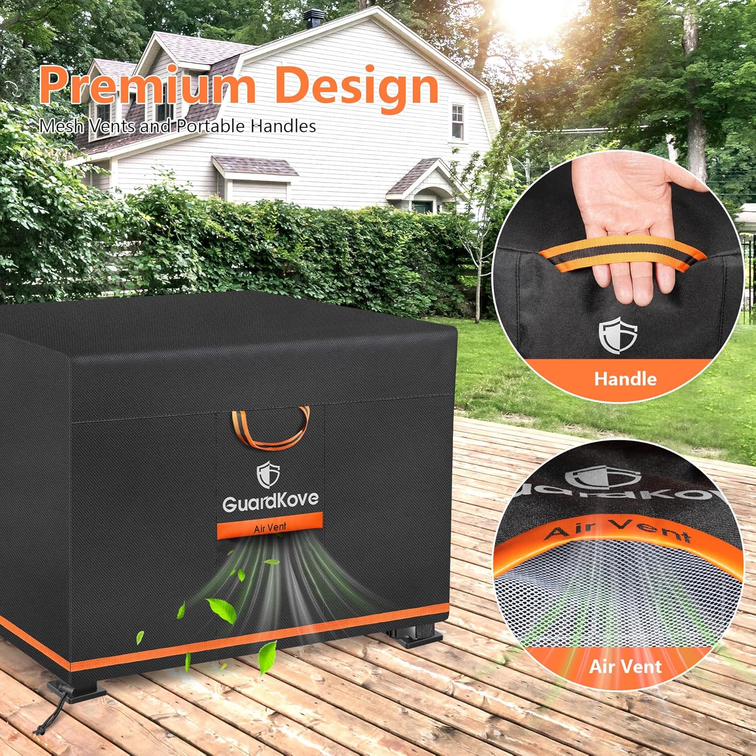 [Upgraded 1000D Heavy Duty Fabric] 32” Fire Pit Cover Square for 29”- 32” Fire Pit/Table, Waterproof Tear & Fade Resistant Firepit Cover with Buckle, Air Vents, Drawstring (32”L x 32”W x 24”H, Black) - Image 7