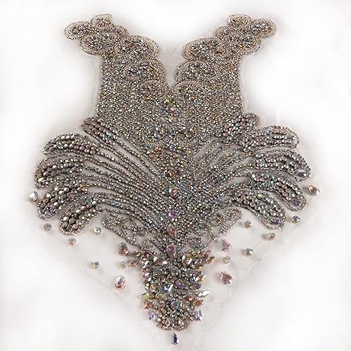 Miniatura 5 de Labellezalady 27.5'' * 15.7'' Corpiño Completo Multicolor Rica Pedrería en Garra Plateada Aplique, para Vestido de Boda Noche Graduación Baile DIY