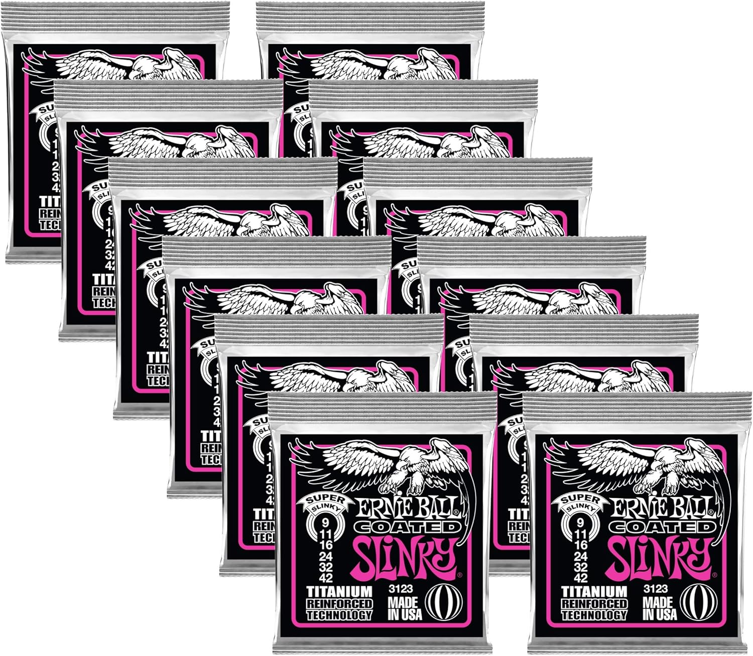 Ernie Ball 3123 Coated Titanium Super Slinky Electric Guitar Strings - 12 PACK