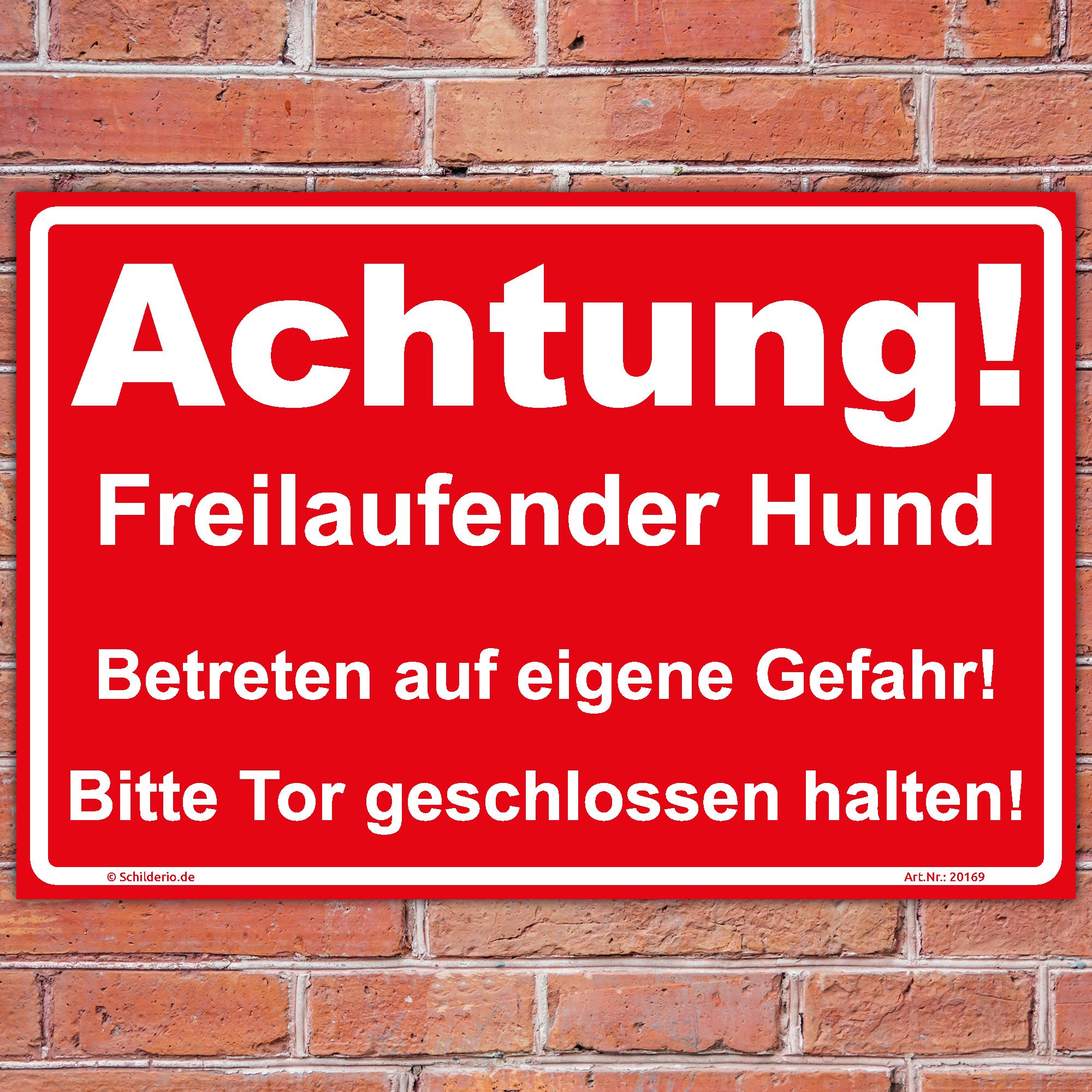 Schild Achtung Freilaufender Hund Hinweisschild 600x400mm rot, stabile Aluminiumverbundplatte 3mm stark, inkl. 4 Eckbohrungen