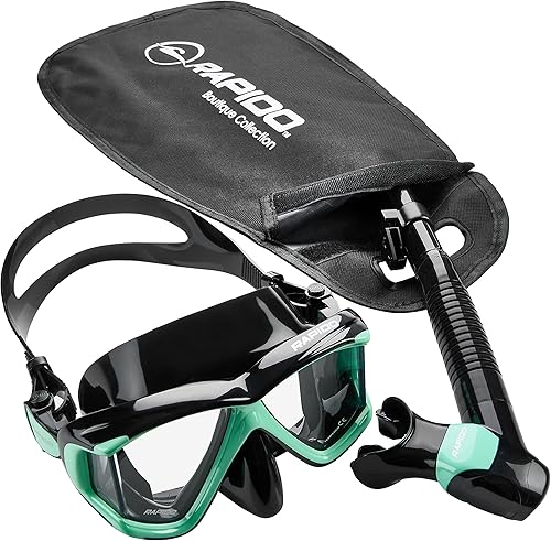 Vista 39 de Diseño italiano Panto-180 Premium lente de vidrio templado antivaho panorámica vista lateral máscara de esnórquel tubo de esnórquel seco, máscara