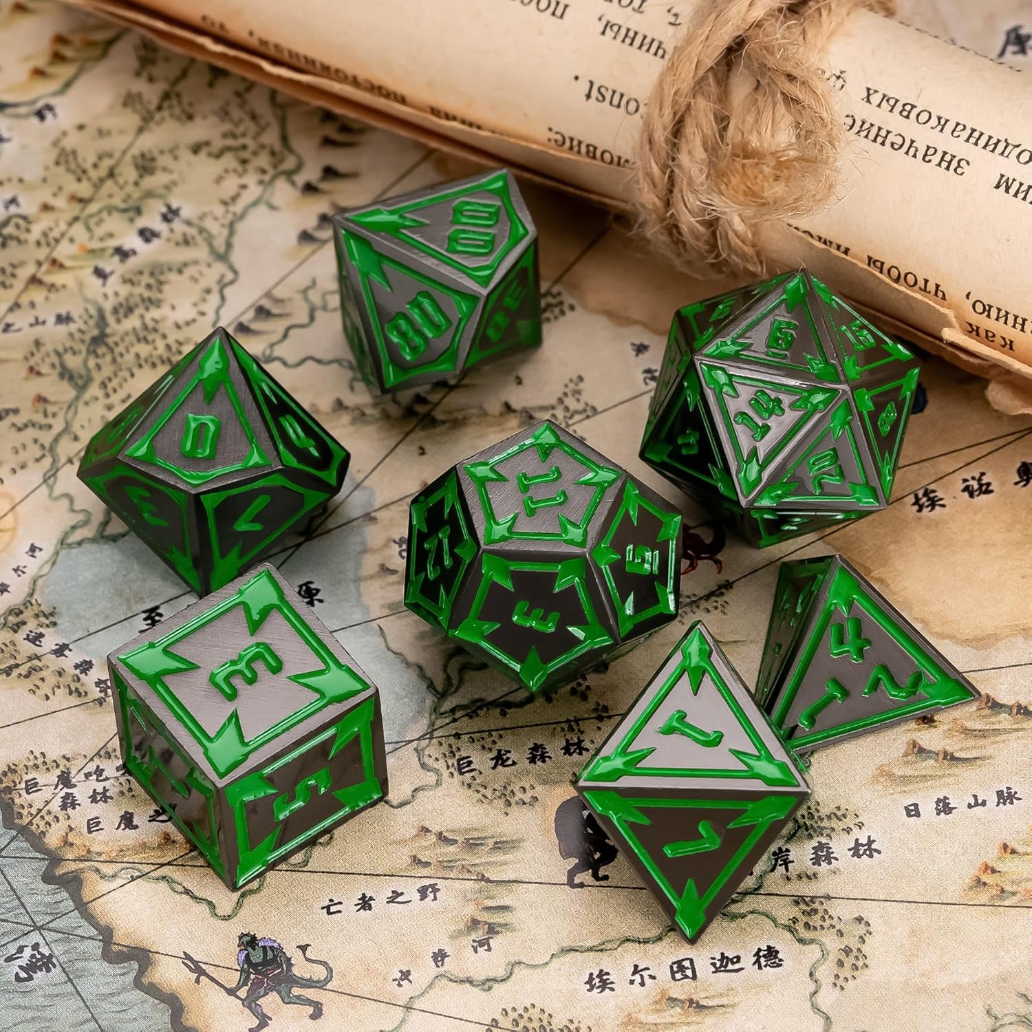 UDIXI Metal DND Dice Set, 7PCS Metal Polyhedral Dice Set D&D Lozenge Pattern, with Gorgeous Gift Case, for Role Playing Game (Black)