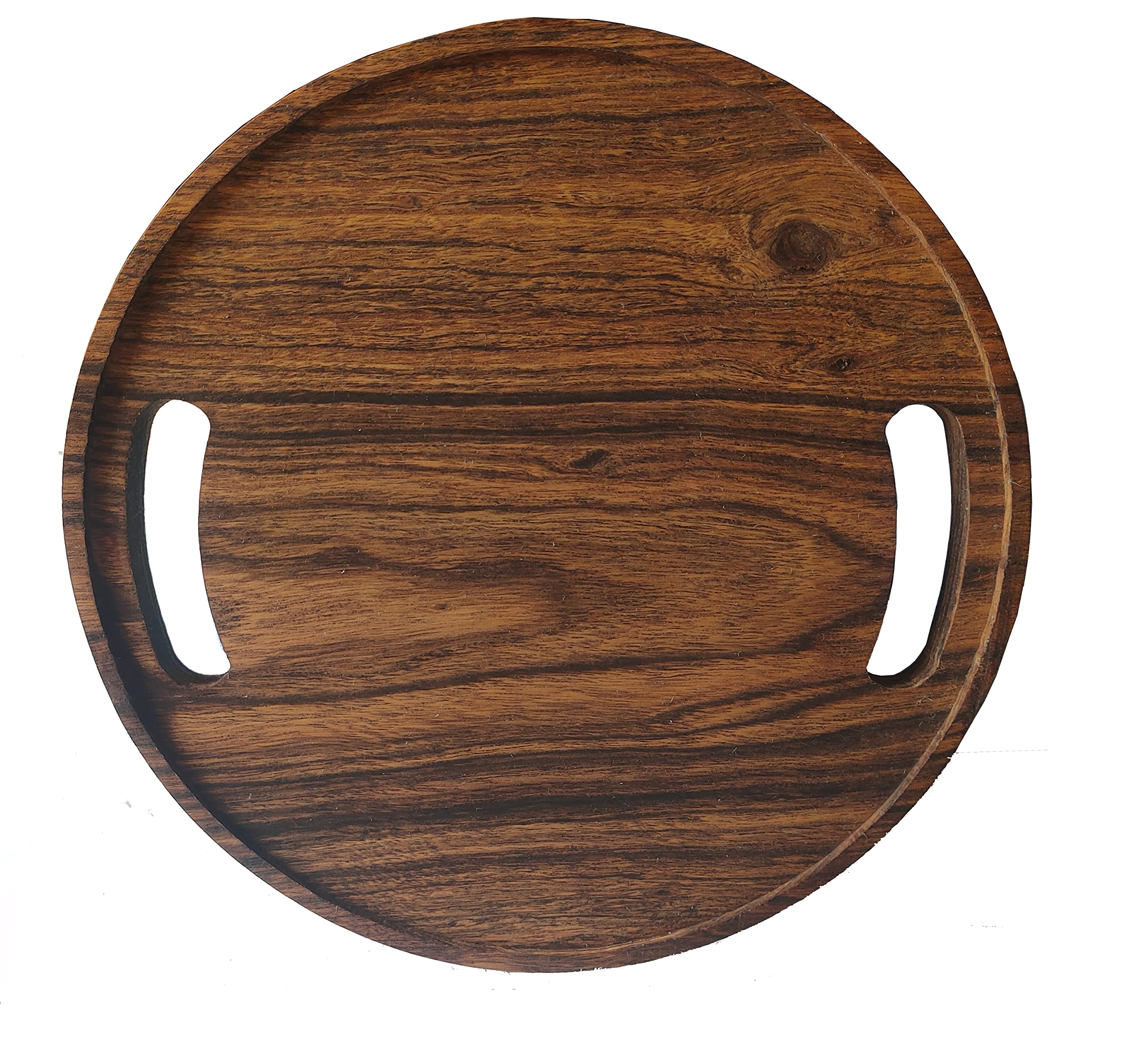 Acacia Wood Round Shape Chopping/Cutting Board/Plate for Kitchen Vegetables, Fruits & Cheese | Multipurpose Non Slip Wooden Chopping Board Cum Serving Tray| Brown | Handcrafted in India