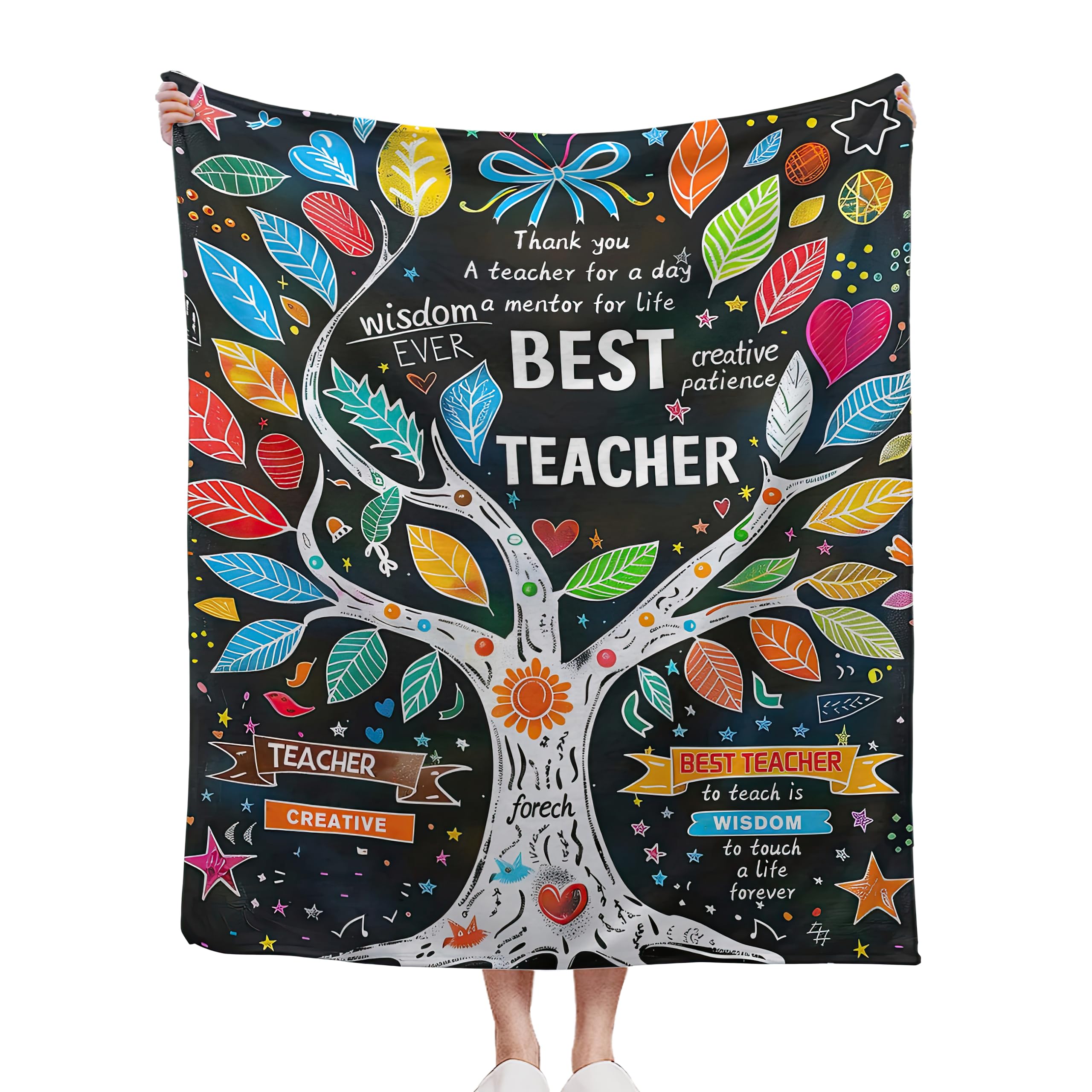 CIAIDU Throw Blanket, ColorfulBest Teacher Throw Blankets for Adult Kids Boys Girls, Tree Quote Art Decor Gifts for Home Bed Couch 60x80 Inches
