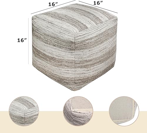 Miniatura 3 de COTTON CRAFT Puf Dhurrie tejido a mano a rayas, taburete otomano, puf otomano, decoración del hogar, dormitorio universitario, asientos decorativos,