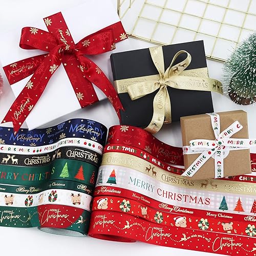 Miniatura 2 de Cintas de Navidad impresas para manualidades, cintas de grogrén impresas para festividades, cintas de satén de 38 pulgadas, 58 pulgadas de ancho y 1